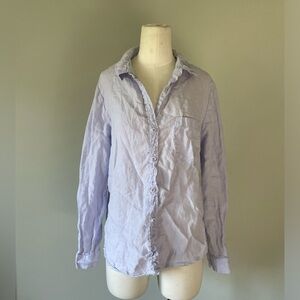 Anthropologie cloth and stone linen light blue button down blouse shirt M
